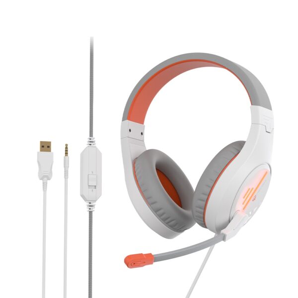 MeeTion MT-HP021 Stereo Gaming Headphones White Orange Lightweight Backlit - Image 2