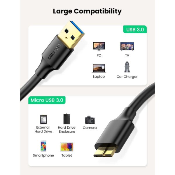 UGREEN US130 Micro USB 3.0 to USB-A Hard Drive Cable-1M - Image 4