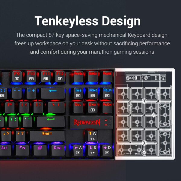 Redragon K552 KUMARA 87 Keys Mechanical Gaming Keyboard RGB LED Backlit Wired Anti-Dust Proof Blue Switches - Black - Image 4