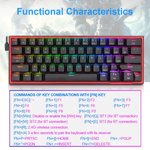 REDRAGON K617 Fizz RGB 60% Gaming Mechanical Keyboard – Red Switches (Black) - Image 4