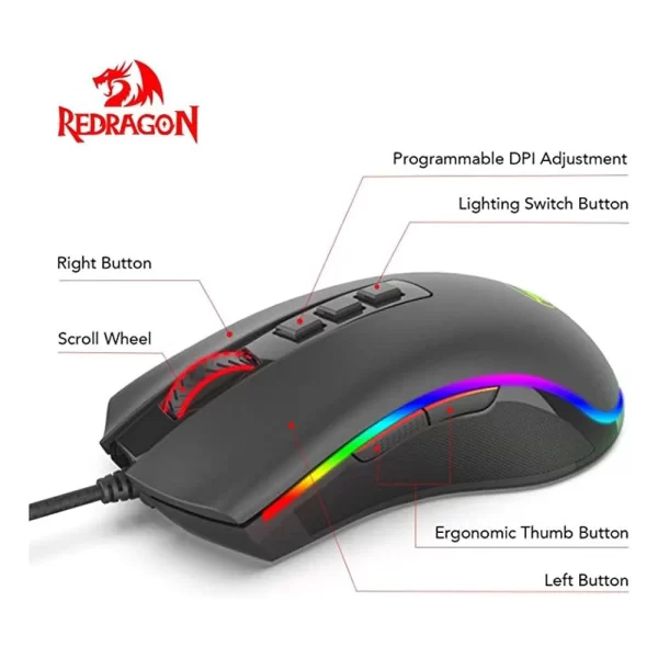 Redragon M711 COBRA Gaming Mouse with 16.8 Million RGB Color Backlit, 10,000 DPI Adjustable, Comfortable Grip, 7 Programmable Buttons - Image 4