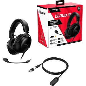 HyperX Cloud III Wired Gaming Headset DTS Spatial Audio Black Red
