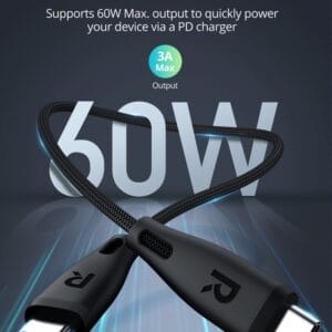 RAVPOWER CHARGE & SYNC 60W USB C to USB C Cable RP-CB1037