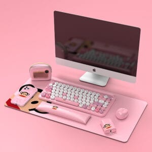 WiWU Paul Frank 3 in 1 Wireless Keyboard Mouse Desk Pad Combo Pink